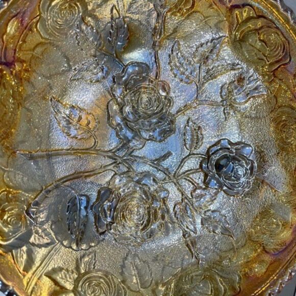 Imperial Rubigold Carnival Glass Rose Pattern 9" - Picture 3 of 6